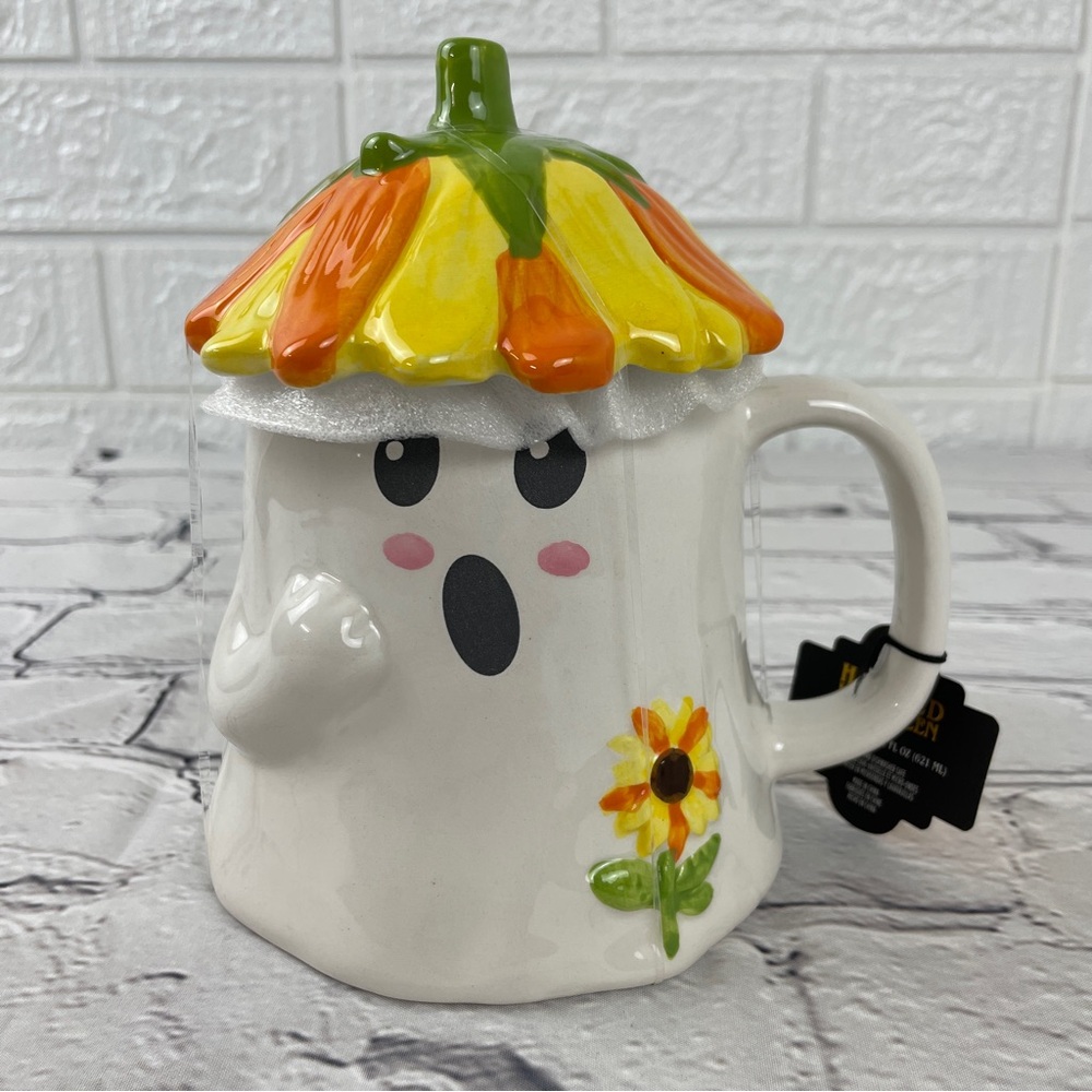 Cute Ghost Mug with Flower Lid